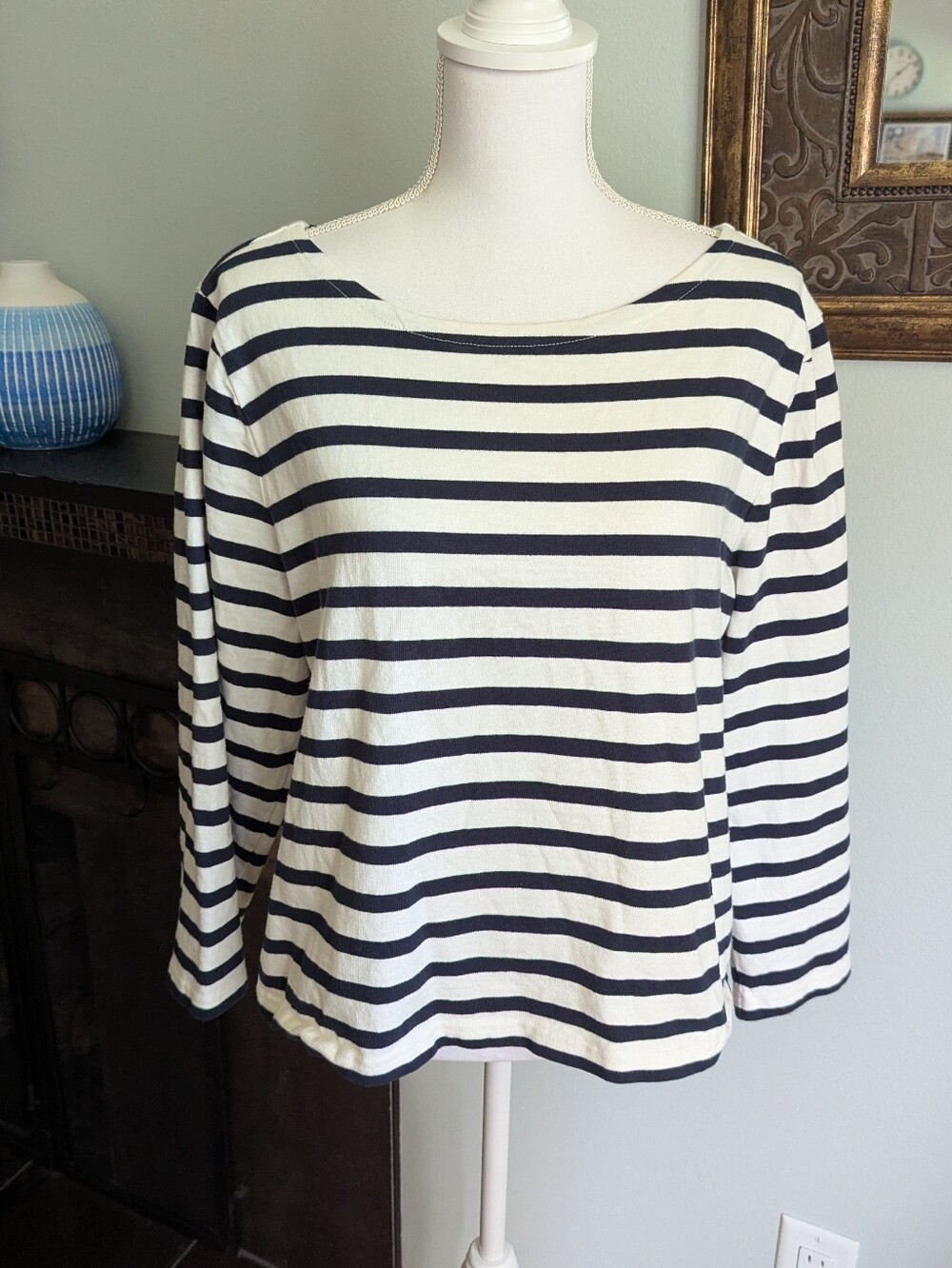 J.Crew Women's XL Classic Mariner Boatneck Cotton T-shirt Stripe Ivory/Navy
